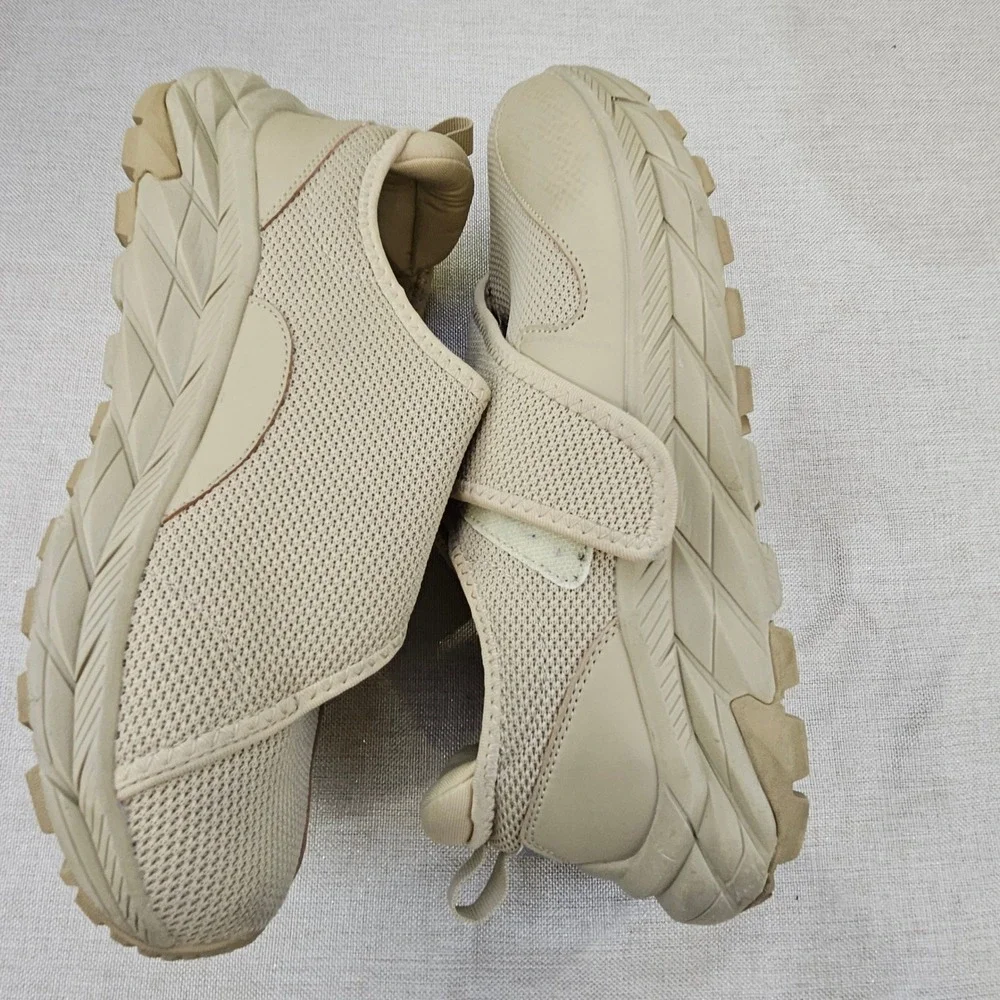 TEOHRW Men's Beige‎ Mesh Slip On Sneakers Hook and Loop Shoes Size 9.5 Wide